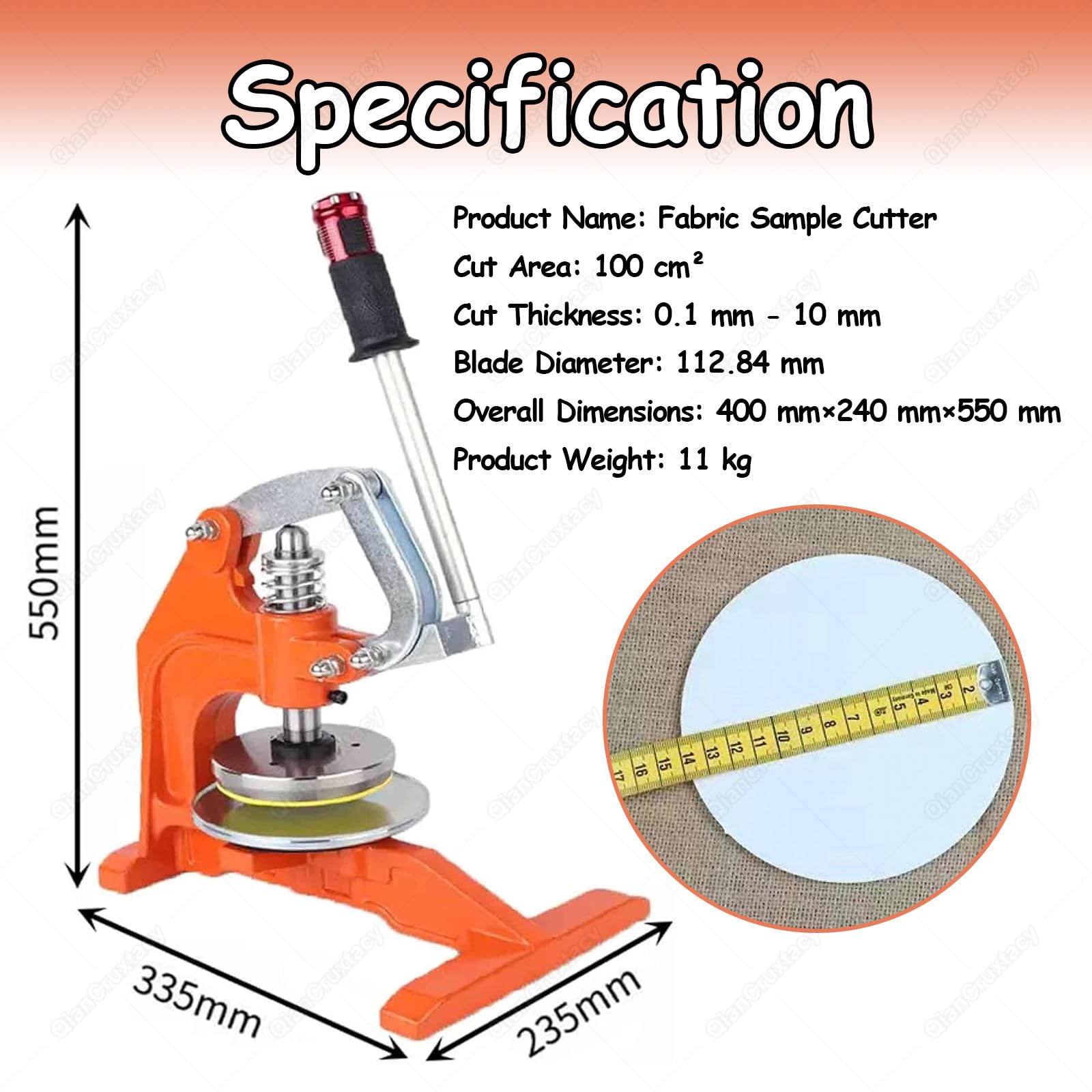 Campionatore manuale a disco per tessuti e tappeti, coltello campionamento a pressione a doppia lama, superficie 100 cm², per carta, tessuti, plastica