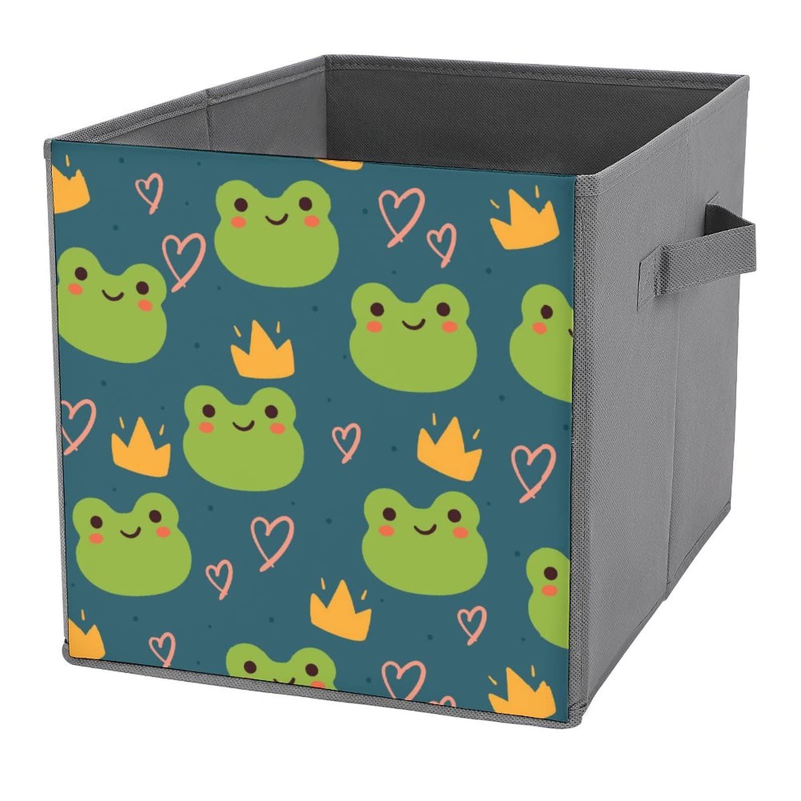 Canvas Storage Bin With Frog Design - Collapsible Rectangular Basket With Handles, 15x11x9.5 Inches - View #10