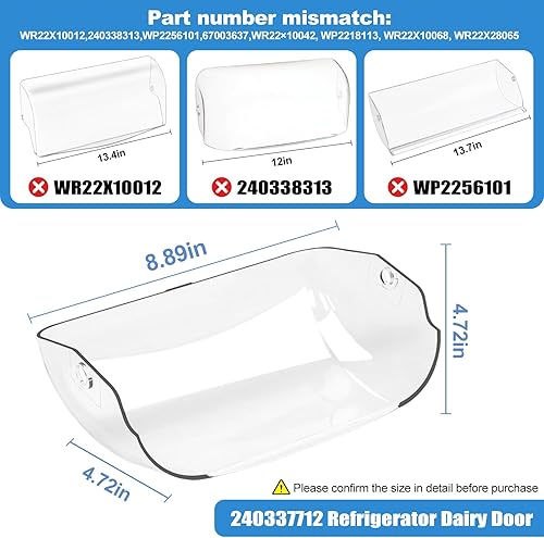 Miniatura 2 de 240337712 Cubierta para contenedor de lácteos para refrigerador Electrolux Frigidaire Refrigerador Puerta de Lácteos -Reemplaza AP3959552,240337712,