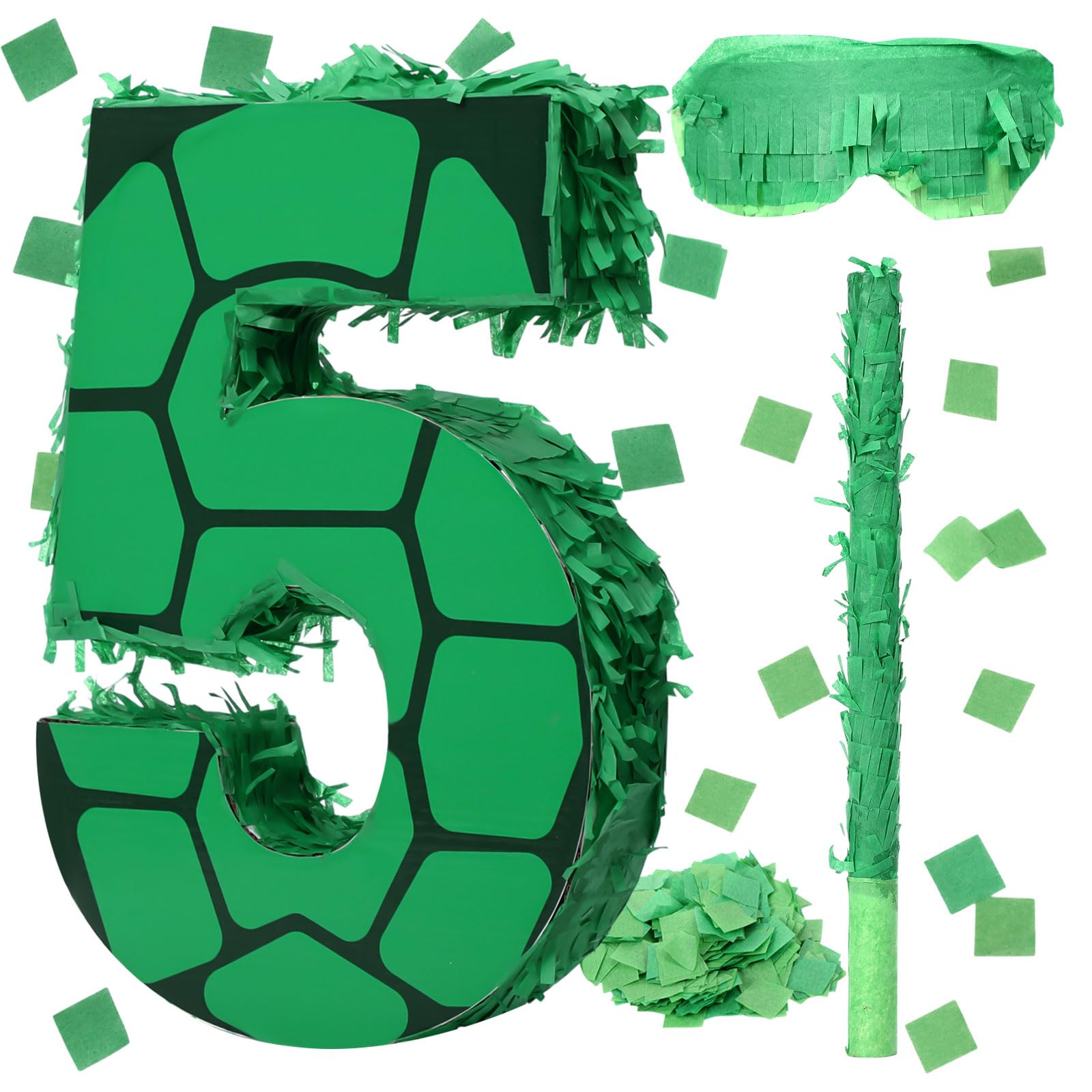 Gemscream Number 5 Cartoon Turtle Piñata with Blindfold Stick Confetti