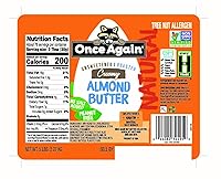 Vista 2 de Once Again Mantequilla cremosa natural de almendras, 5 libras de Pantry Pal (igual que 5 frascos), tostada, sin sal, sin azúcar, certificado sin