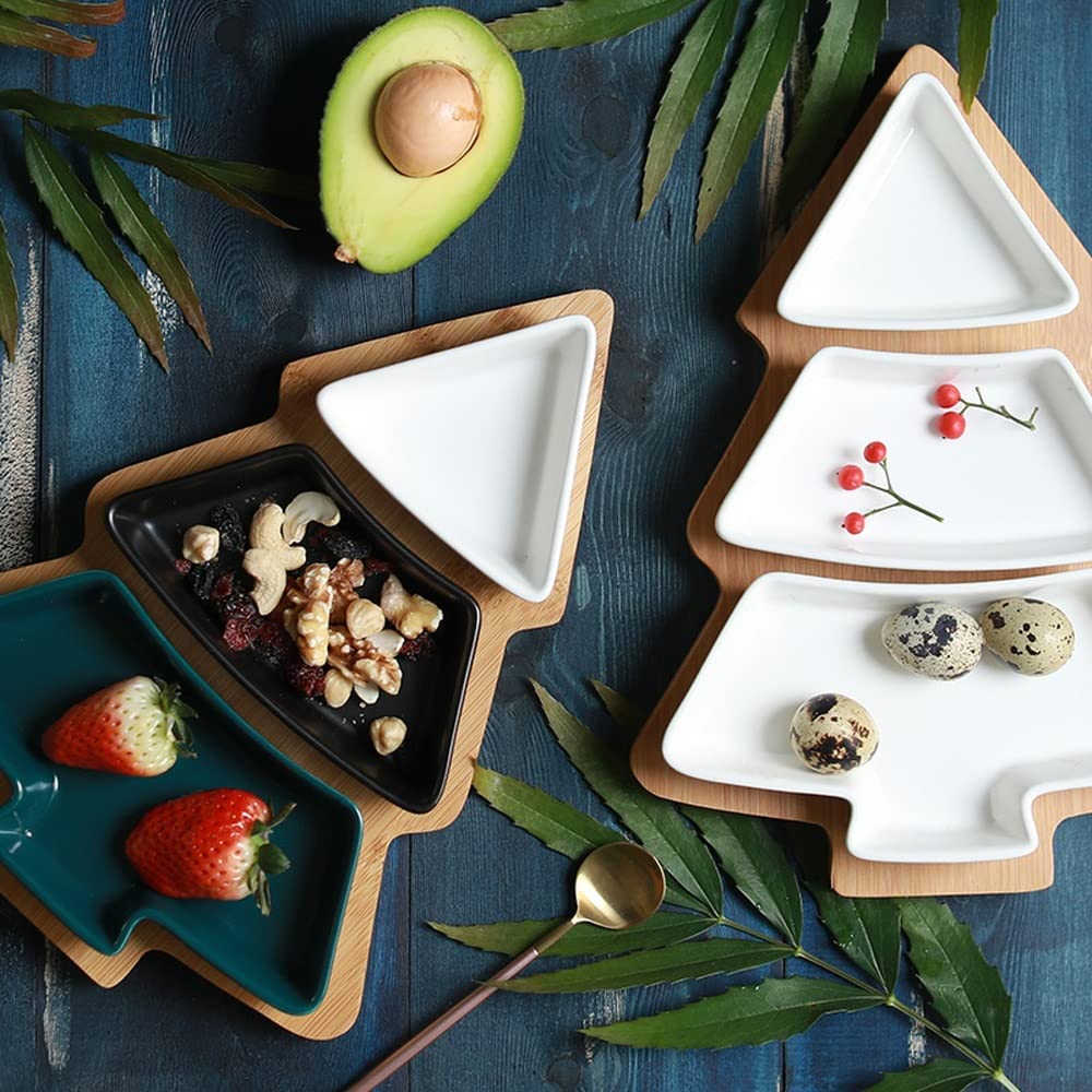 HEXEH Salatteller Keramik Weihnachtsbaumform Snackplatte mit Tablett Snack Snack Teller Snack Fruchtschalenplatte Frühstück Salatplatte Plastikteller