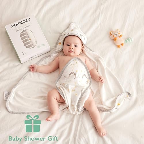 Miniatura 4 de Momcozy Toalla con capucha para bebé, paquete de 2 toallas de baño para bebé grandes de 35 x 35 pulgadas, algodón súper suave y toalla con capucha