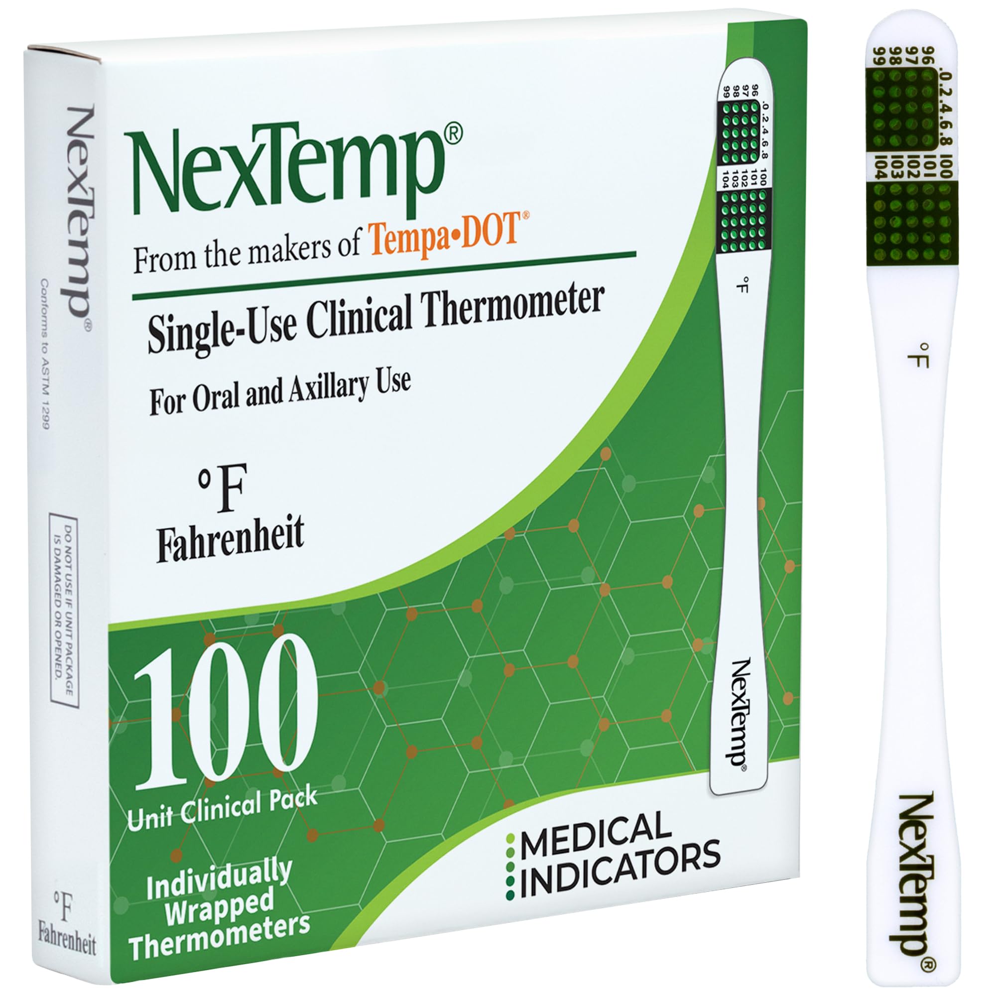 NexTemp Zestaw podstawowy 100 sztuk – Fahrenheita – termometr jednorazowy, indywidualnie owinięty, doskonała precyzja i najwyższa kontrola zakażeń