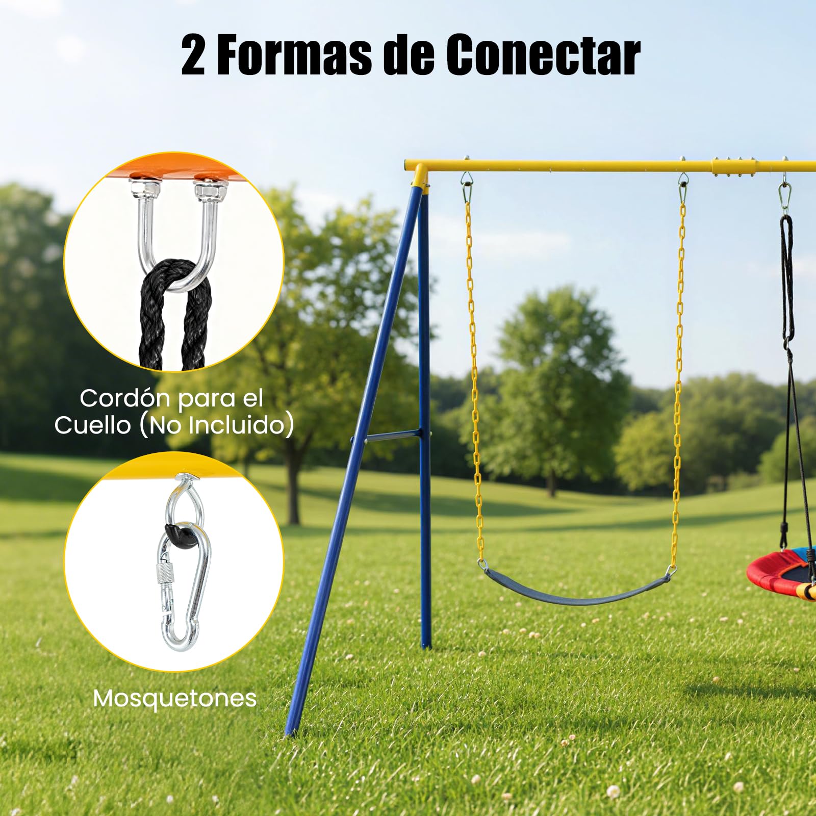 COSTWAY Estructura Resistente para Columpio hasta 300 kg, Estructura en Acero con Forma de A para Columpio con Palos, Mosquetón y Cobertura en los Pies, Parque Infantil Jardín Parque (Estructura)