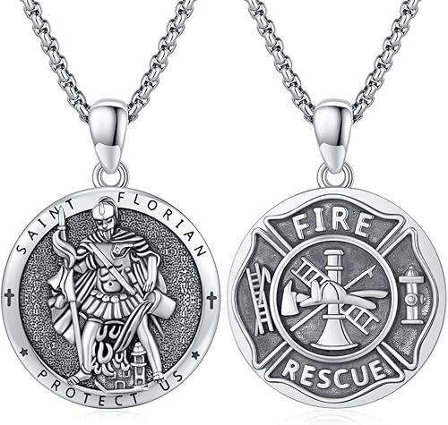 Vista 499 de Collar con colgante de plata de ley 925 con medalla de San Patrón, joyería religiosa para hombres y mujeres, con cadena de acero inoxidable 316L