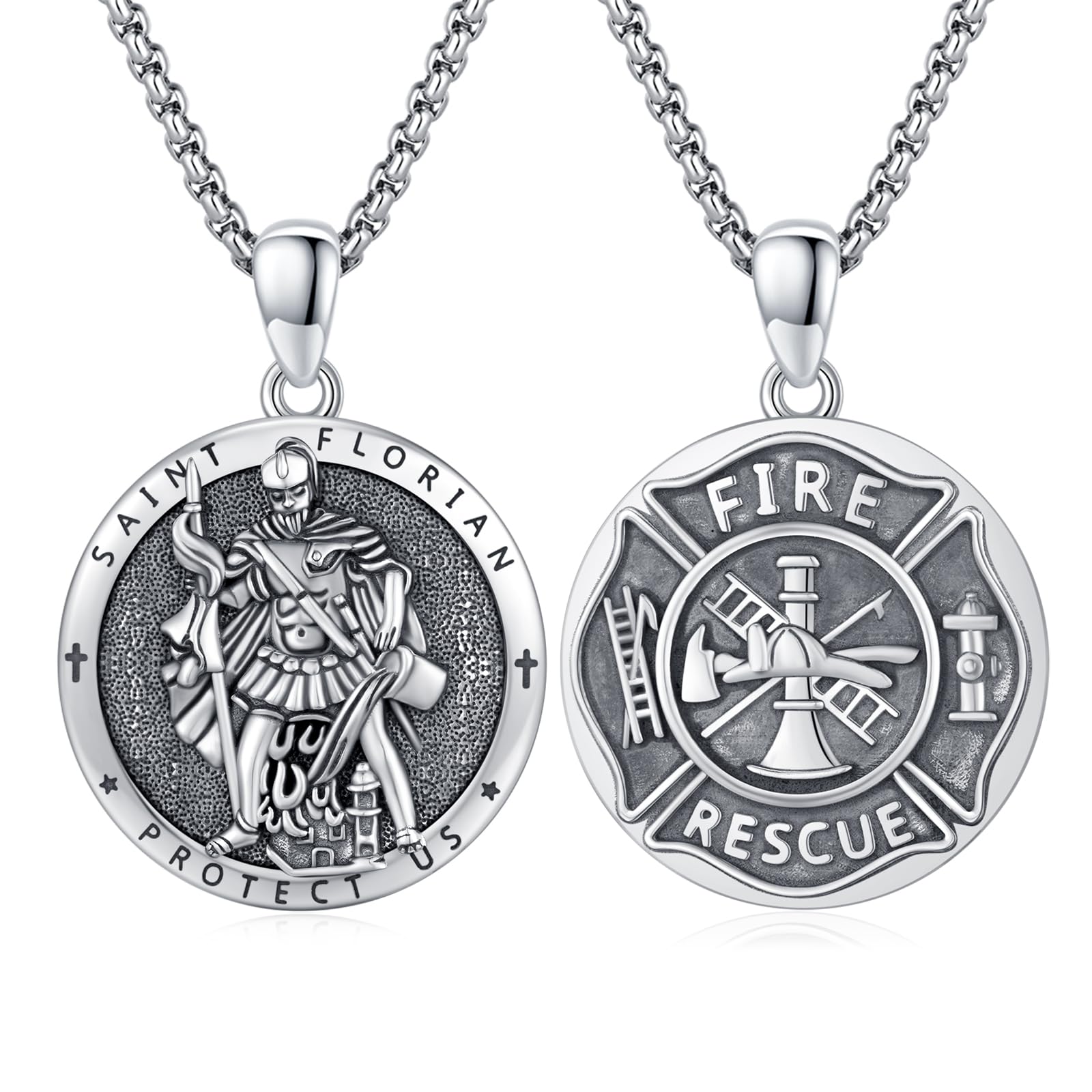 Silver/14K Gold Patron Saint Medal Amulet Necklace for Men Women