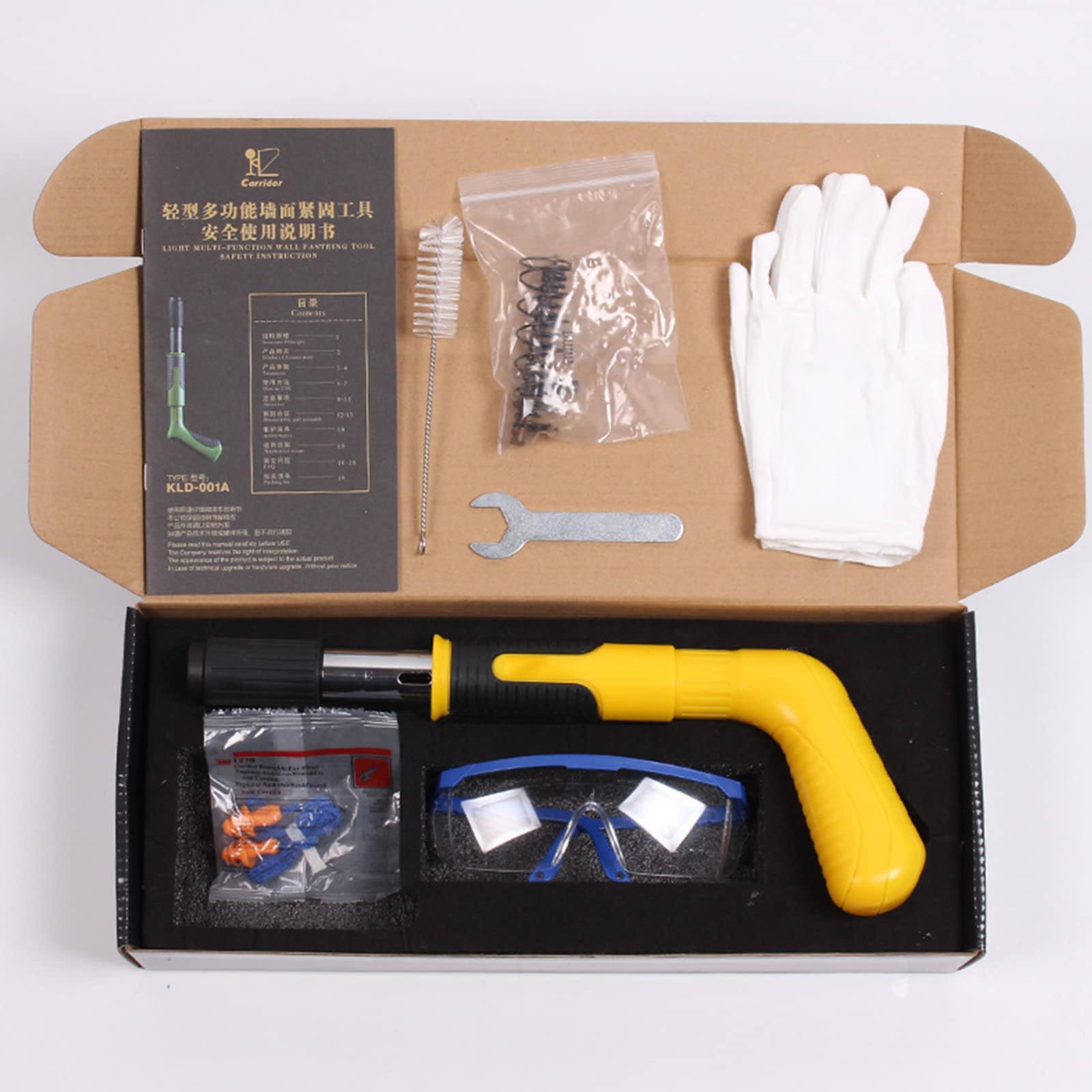 Pistola Remachadora Con Juego De Uñas, Pistola De Acero Con Clavos Redondos, Herramienta De Uñas Con Guantes, Tapones Para Los Oídos, Sin Cable De Disparo Herramientas Para La Pared,W/50pcs Nails