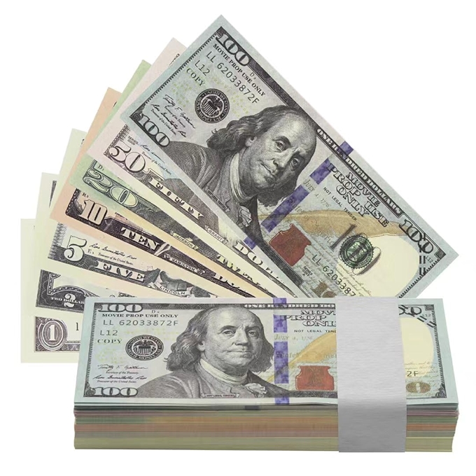 140件儿童玩具仿真纸币- 双面全印- 适用于游戏、教学与派对