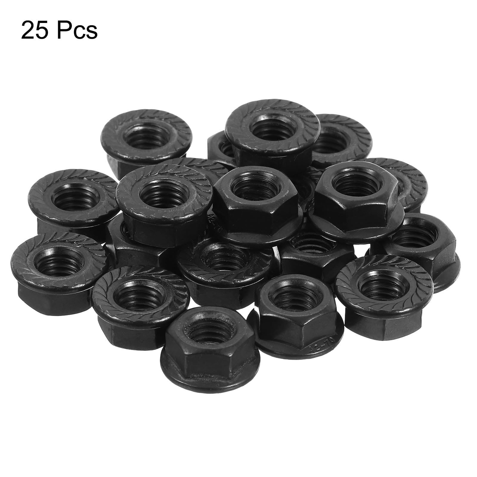 sourcing map Lot de 25 écrous de verrouillage hexagonaux à bride dentelée M8 x 1,25 mm, en acier inoxydable 304, filetage complet, finition brillante, noir