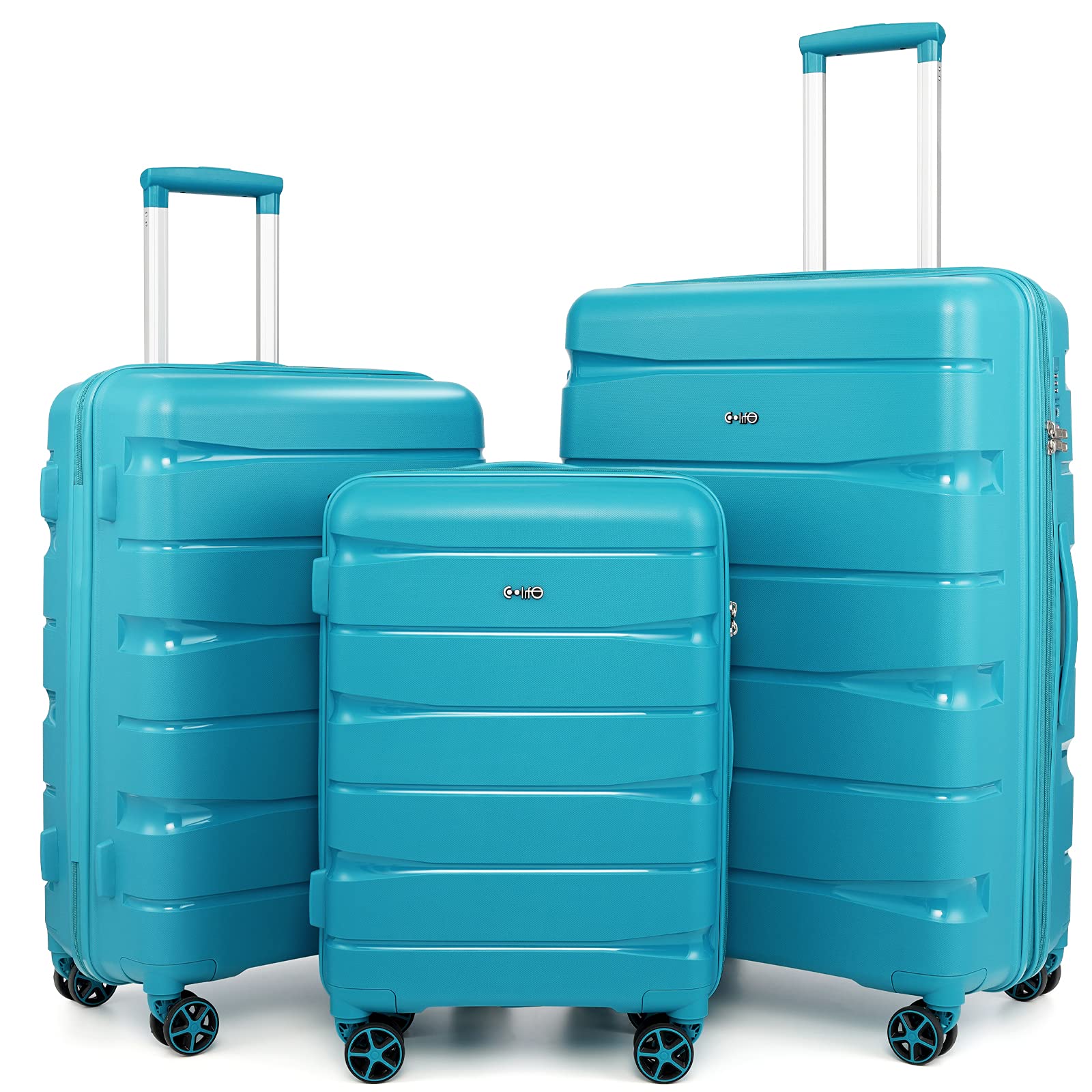 luggage Expandable(only 28”) suitcase 3 piece set PP material with TSA Lock Spinner carry on Hard- side 20in24in28in, Lake blue, 3 piece set,