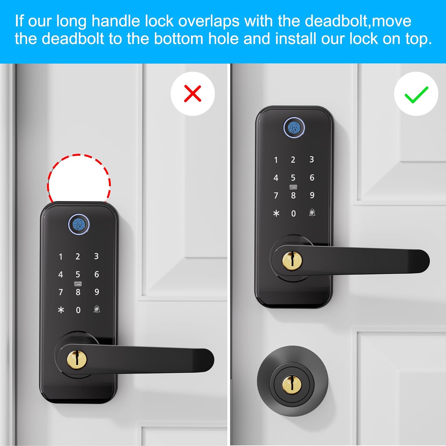 Keyless Entry Fingerprint Smart Door Lock with Handle,Digital Electronic Lock with Touchscreen Keypad,Electric Door Knob for Exterior Interior Entry/Bedroom Front Doors,Built-in WiFi