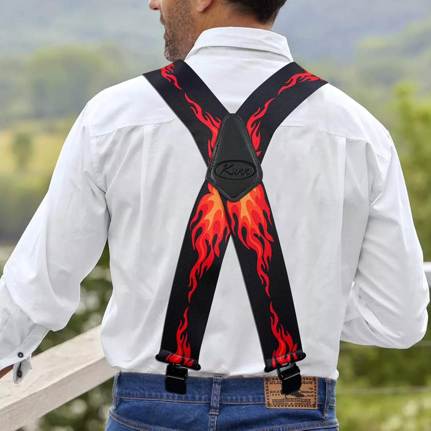 KUNN Mens Suspenders X-Back 2 Inch Wide Elastic Suspender Heavy Duty Clips Work Suspenders - Image 4