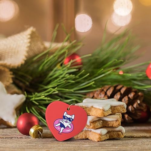 Miniatura 3 de Divertido Natación Francés Bulldog Adorno de Navidad Forma de Corazón Cerámica Decoración del Hogar Decoraciones Colgantes de Navidad