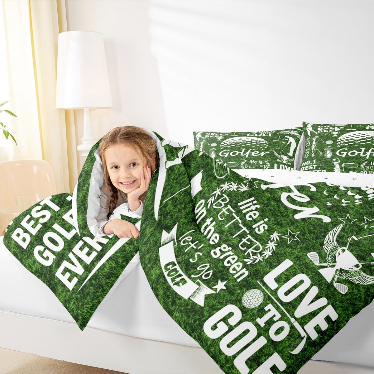 Homewish Golf Theme Comforter Set,Green Grass Bedding Set for Kids Girls Women,Adults Sports Gaming Comforter,Golf Lover Quilted Duvet Set Bedroom Collection Twin Size 2Pcs