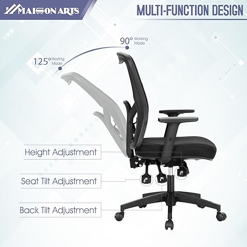 Miniatura 13 de MAISON ARTS Silla ergonómica de oficina de malla, silla de escritorio para el hogar, silla de trabajo con respaldo medio para computadora con malla
