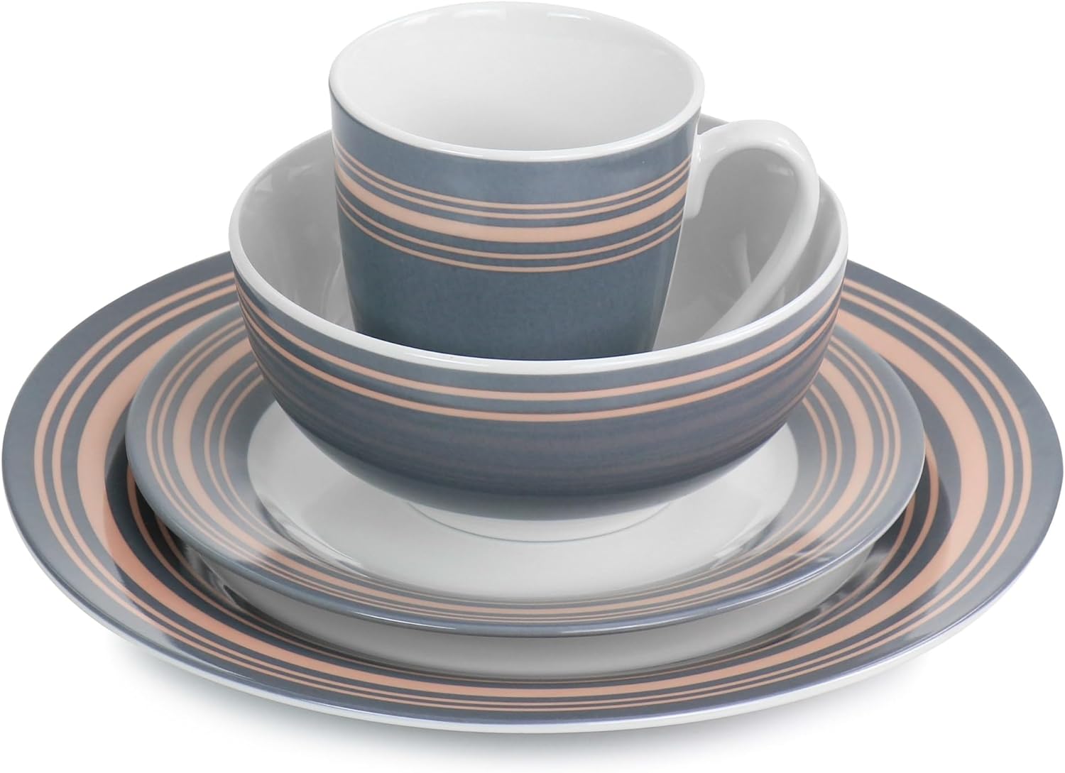 Gibson Home Silver Wind 16 Piece Fine Ceramic Dinnerware Set in Grey and Pink