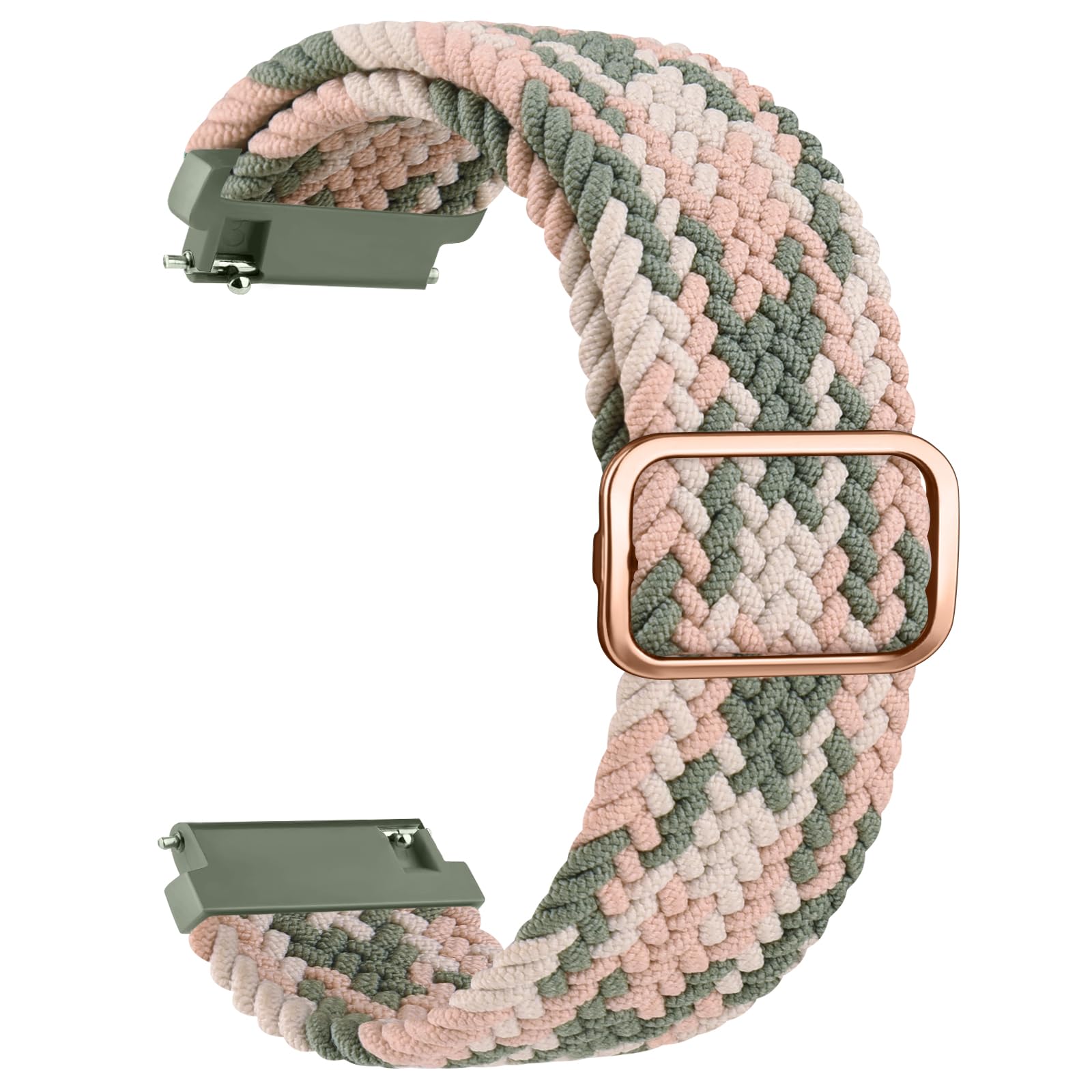 Braided Stretchy Strap Compatible With Garmin Forerunner 55/645/245, 20mm Nylon Band for Garmin Watches (Rose & Green)