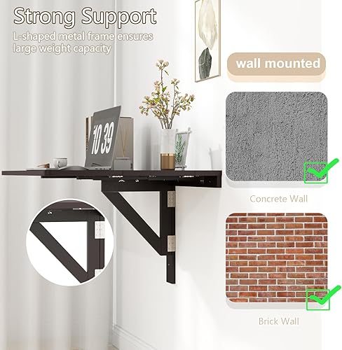 Miniatura 6 de Escritorio plegable montado en la pared, mesa plegable de hojas abatibles, escritorio flotante de madera para lavandería, mesa plegable para