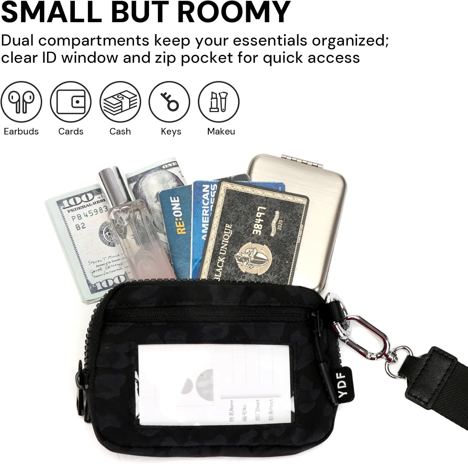 Keychain Wallet for Women Mini Zip Card Holder with ID Window Coin Purse Detachable Wristlet Small Wallets Black Leopard - Image 5