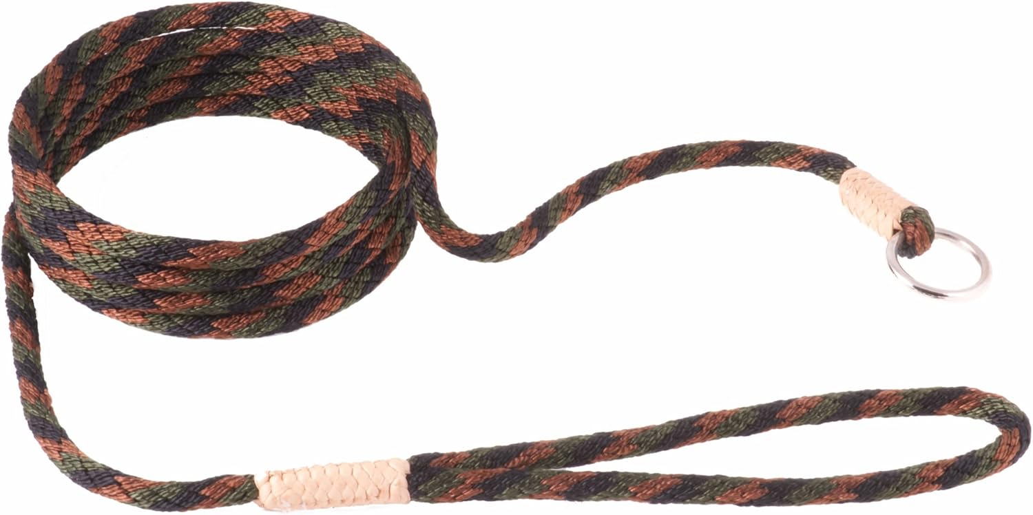 Alvalley Nylon Slip Leashes with Braided Leather - Adjustable Pet Lead for Dogs - Soft, Smooth Leash for Training & Walking - Durable, Strong Rope (Brown Combo, 4ft Long, 8mm Thick)