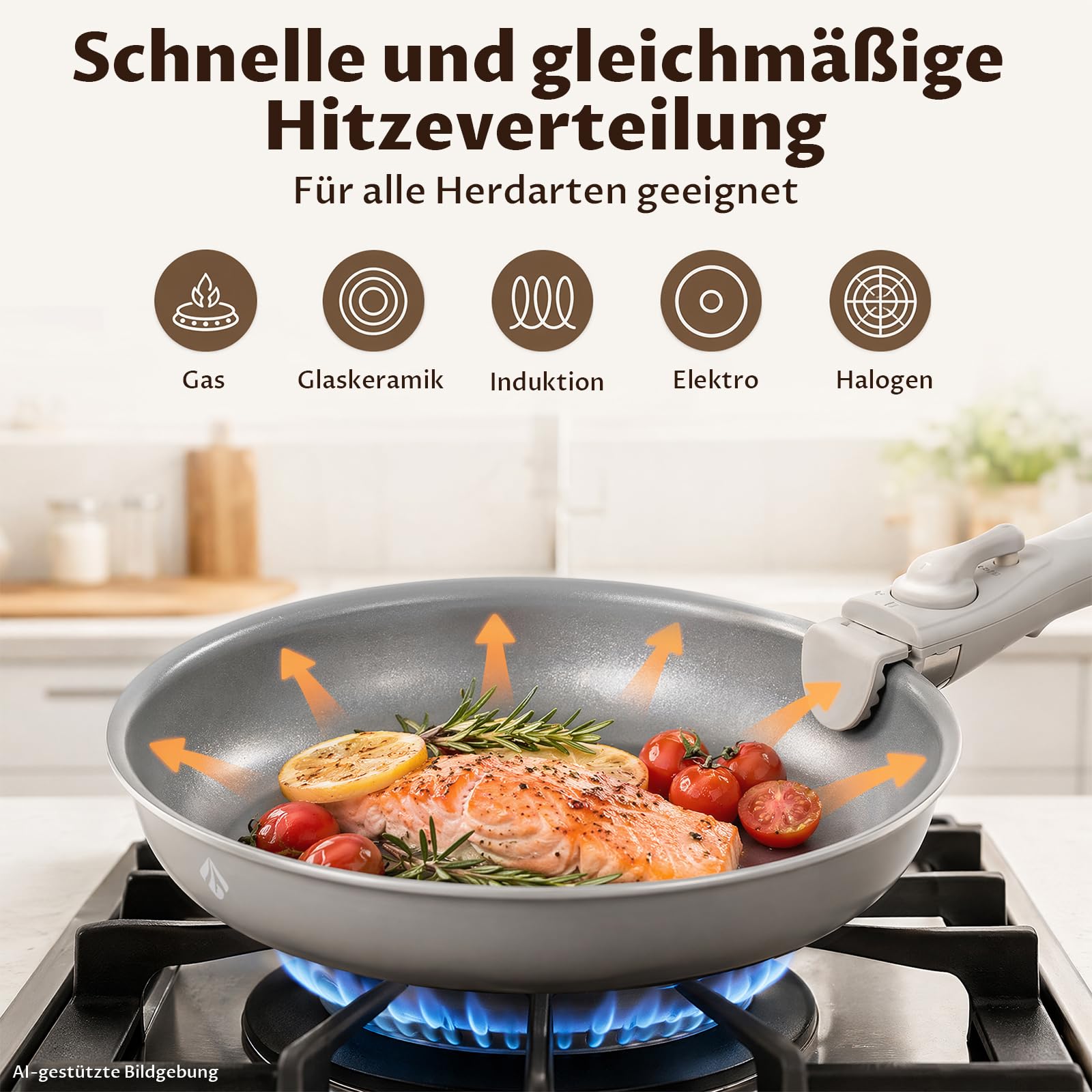 BEZIA Töpfe & Pfannen Set mit abnehmbarem Griff, 17-tlg. Keramik Topfset | Platzsparendes stapelbares Topf- & Pfannenset Induktion, Backofengeeignet Kochgeschirr-Set für Wohnmobil & kleine Küche