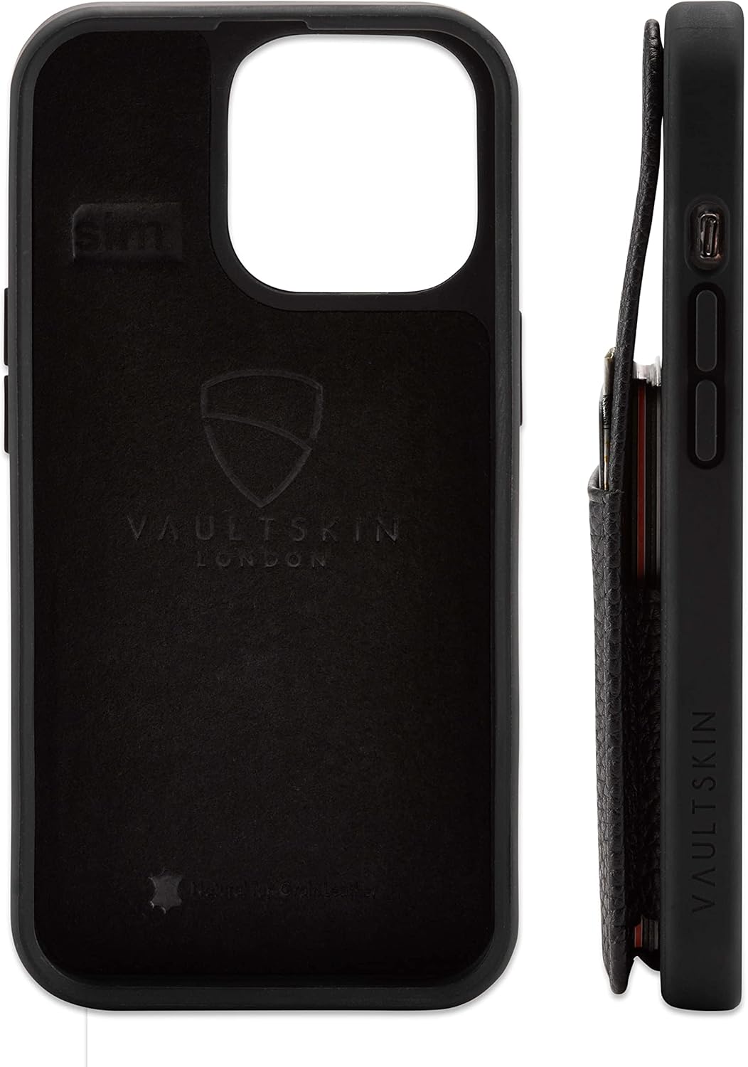 Vaultskin Eton Armour iPhone Leather Wallet Case. Slim Card Holder (iPhone 13 Pro, Black Matt)