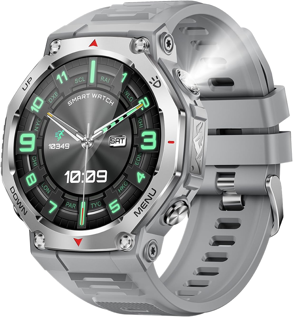 Military Smart Watches for Men Fitness Tracker Fitness Watch with Flashlight Large Battery 5ATM Waterproof Step Tracker Heart Rate Sleep Monitor Bluetooth Call for Android iOS