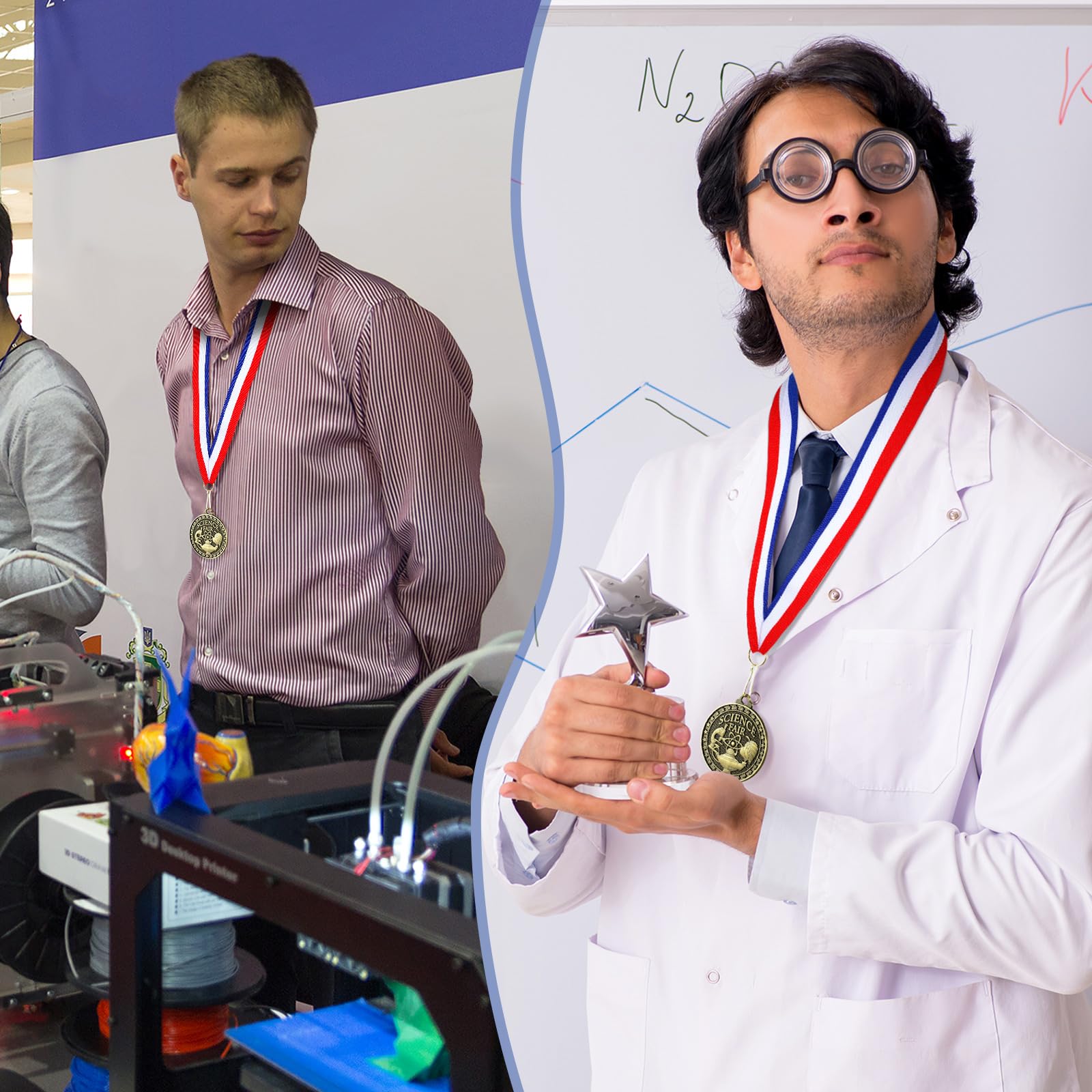 Landical 30 medallas de premio de proyecto de feria de ciencias con cintas para el cuello, trofeo de metal a granel, premios de oro, regalo para ganadores de competiciones educativas