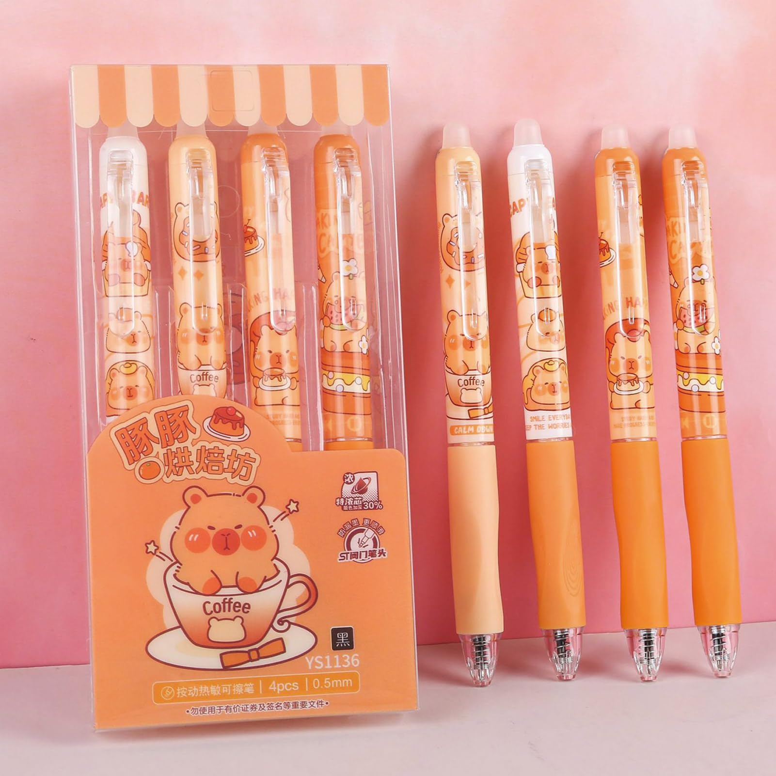 4 Pcs Erasable Gel Pens Cute Retractable Pens Cartoon Capybara Erasable Pen 0 5mm Black Ink Writing Pen — view 2