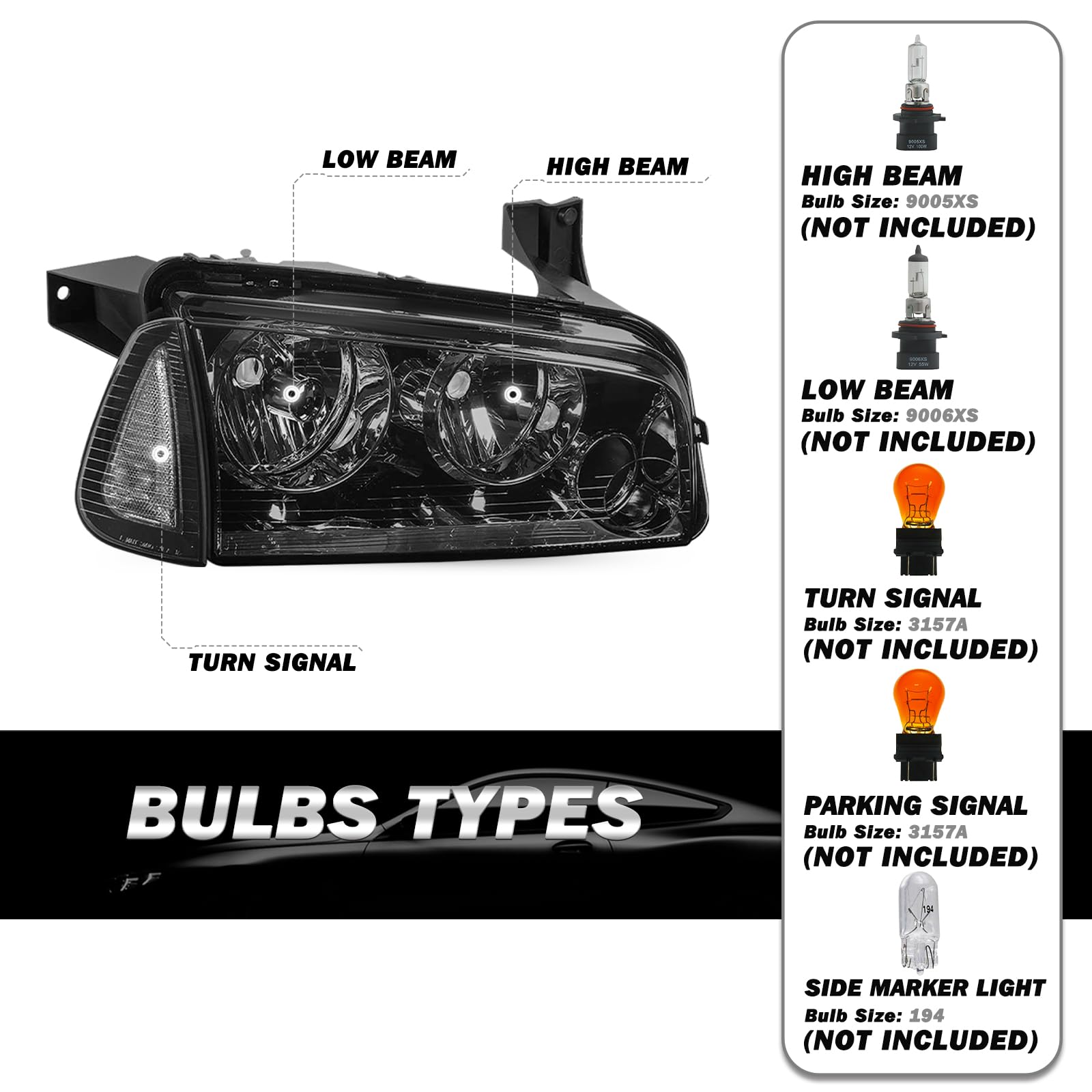 SOCKIR 4Pcs Halogen Headlight Assembly Compatible with 2006-2010 Dodge Charger Headlight with Corner Light Replacement OE Headlamp Passenger and Driver Side