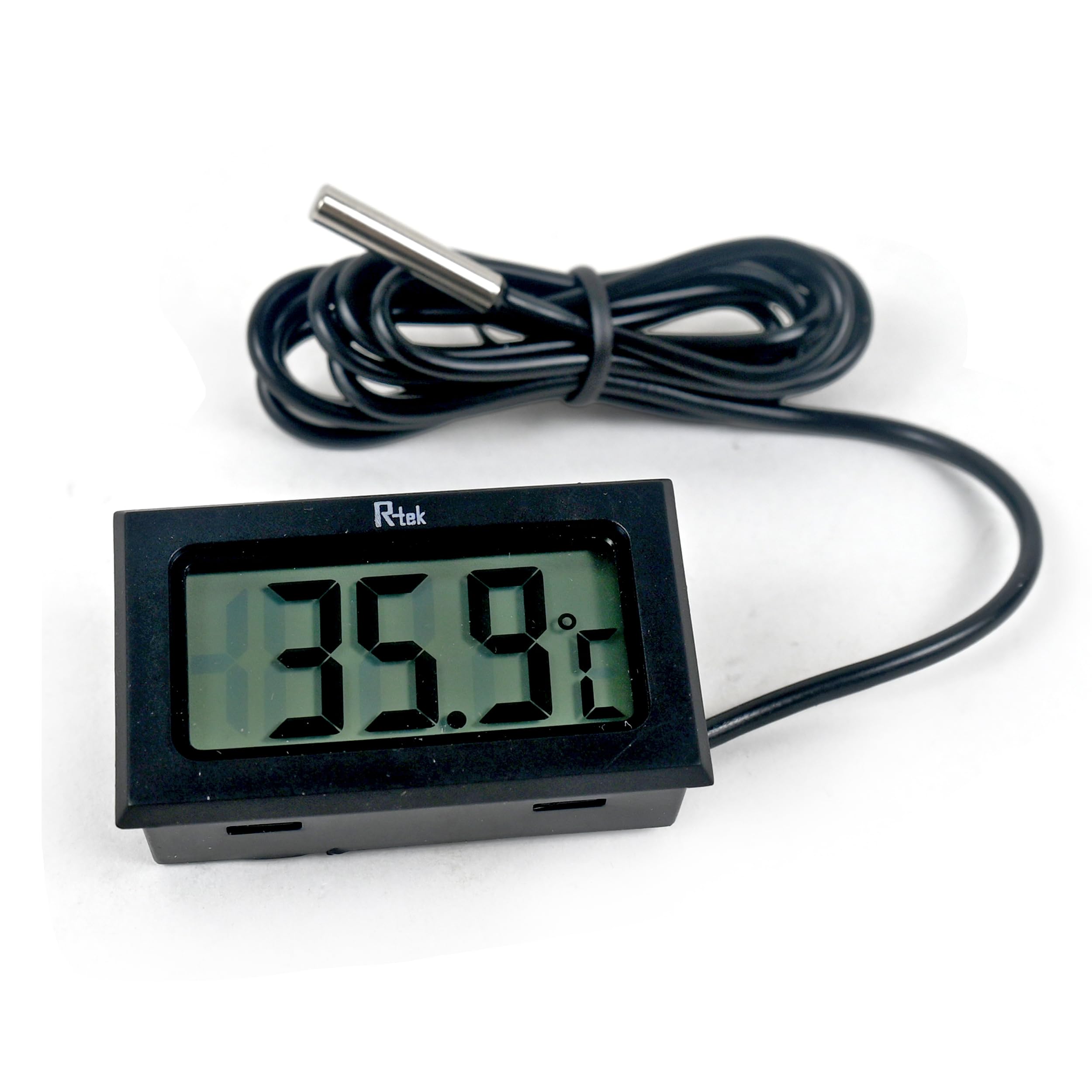 R-TEK Digital Refrigerator Thermometer with Wired Probe, LCD Display for Fridge, Freezer & Aquarium (Black)