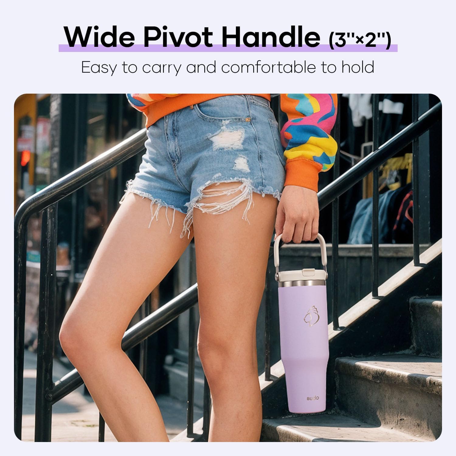 BUZIO 40 oz Tumbler with Handle, Insulated Tumbler with 2-in-1 Lid and Straw, Stainless Steel Vacuum Insulated Iced Coffee Tumbler Cup, Spill-Proof Travel Mug Thermal Cup for Hot and Cold Drinks - Image 6