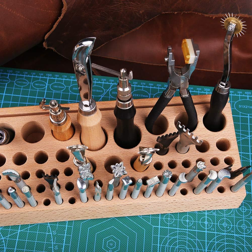 68 Styles Leather Holder Tool Wooden, Professional Leather Punch Craft Tool Rack, Leathercraft Stand Holder Organizer Leather Tools Storage Box for Leather Working Making Punch Tools Organizer Storage