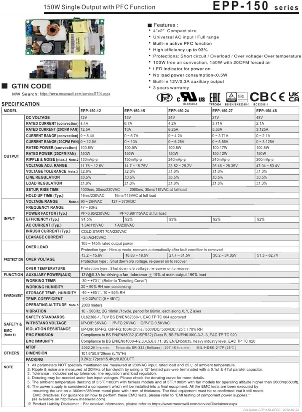 EPP-150 EPP-150-12 EPP-150-15 EPP-150-24 EPP-150-27 EPP-150-48 Single Output Power Supply(EPP-150-27) image 2