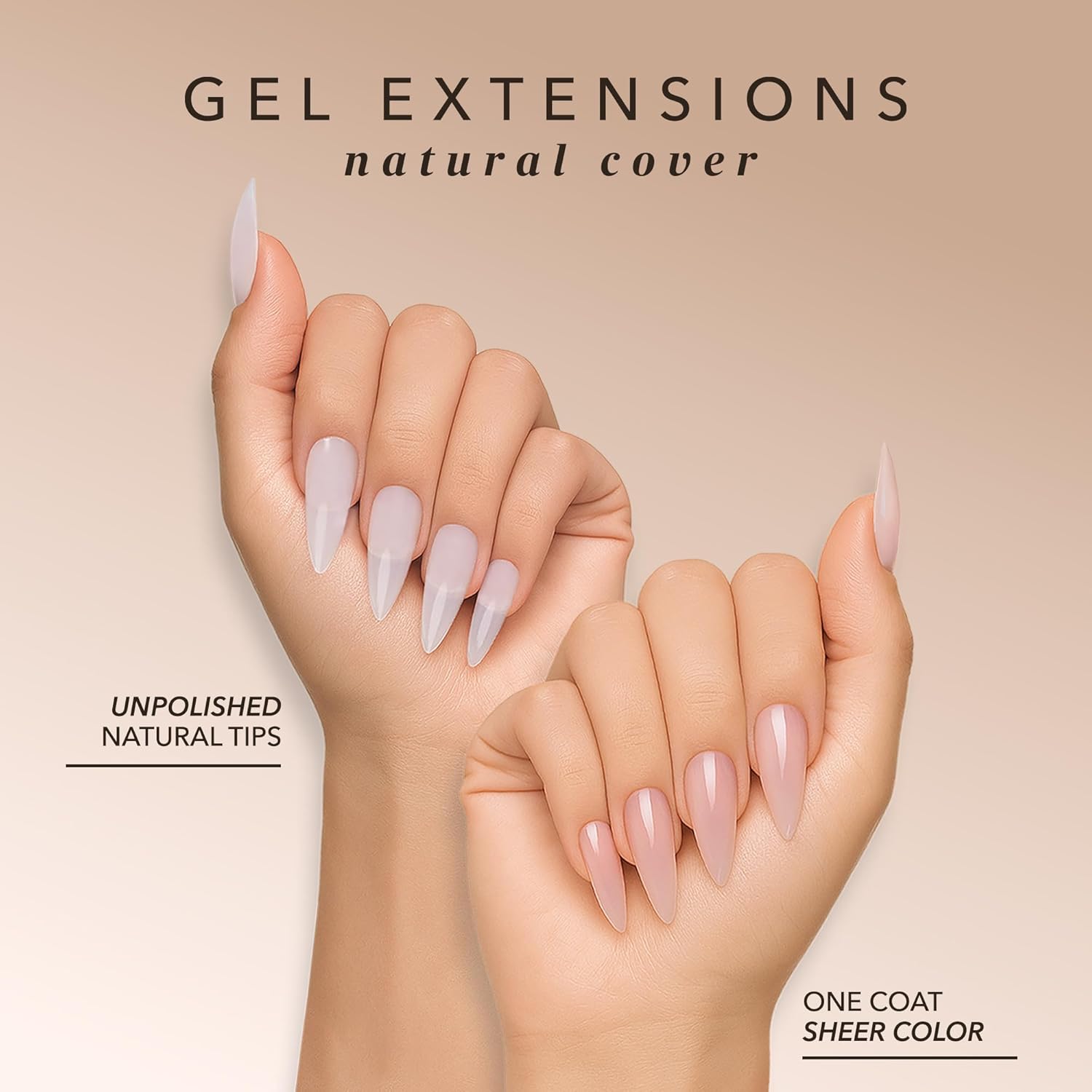 Kiara Sky Gel Nail Extension Tips – Natural Cover, 504 pieces, Sculpted - Stiletto shape, Extra Large (XL)