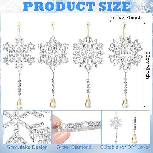 Miniatura 2 de Poen 12 llaveros de pintura de diamantes de copo de nieve de Navidad 5D, adornos de pintura de diamante, llaveros de arte de diamantes para colgar,