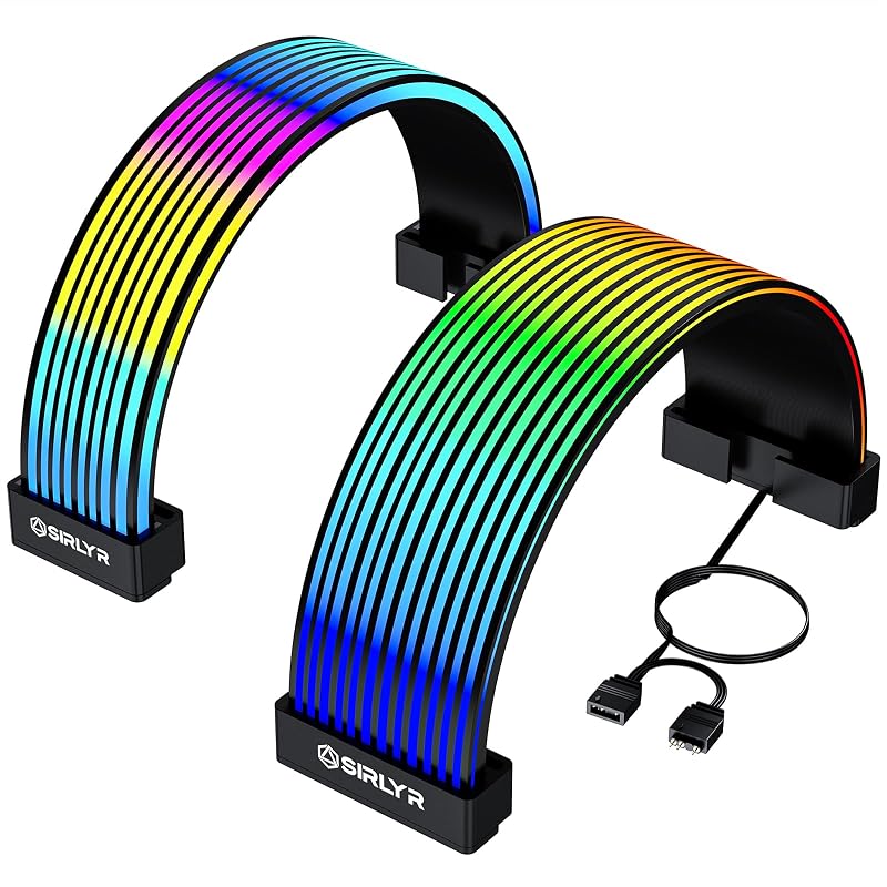Fundas ARGB negras Sirlyr para cables GPU/ATX, 8Pin/12VHPWR y 24Pin | Cubierta flexible/gestión de cables GPU/ATX,ocultar cables,decorar la carcasa del PC con iluminación ARGB, SINCRONIZACIÓN de 5V 3Pin,incluye controlador SATA