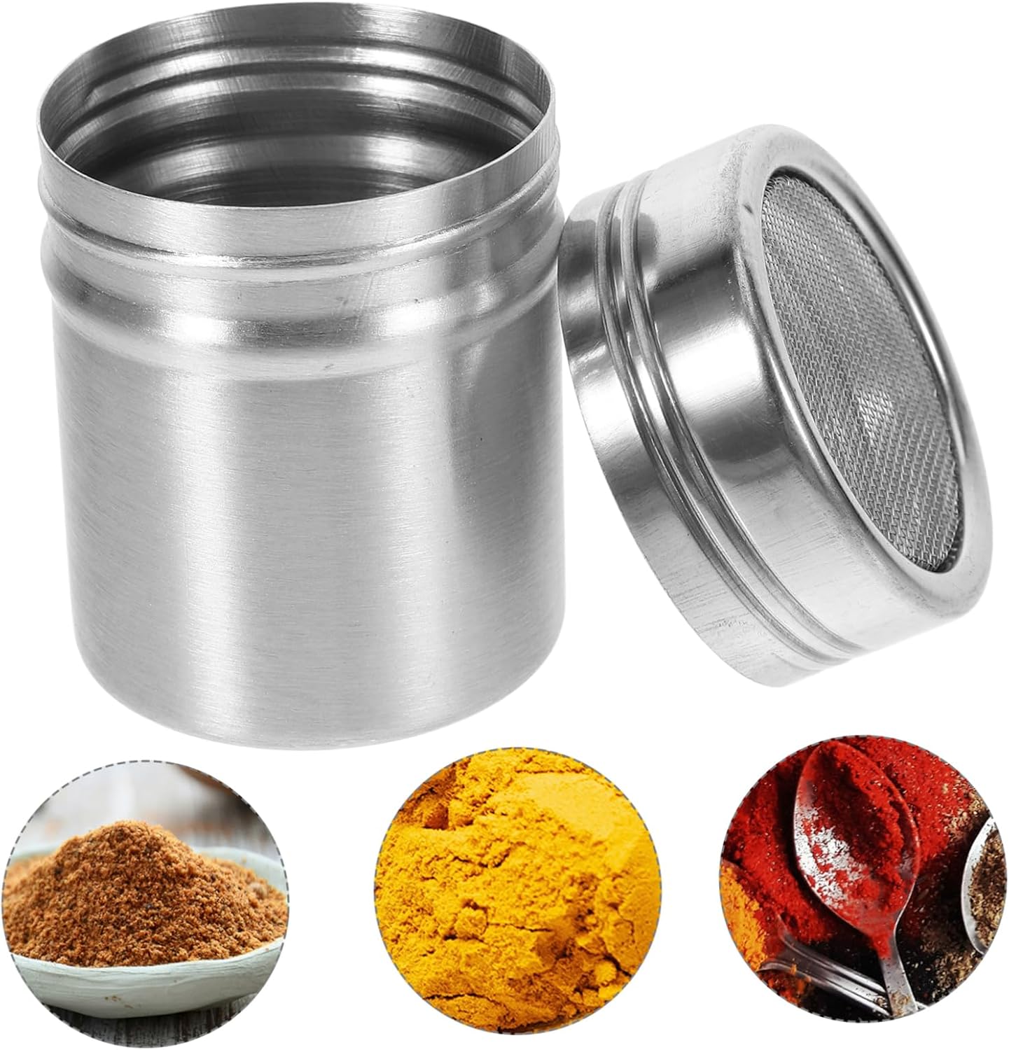 3 Pack Stainless Steel Seasoning Shakers for Sugar, Pepper Cocoa Powder