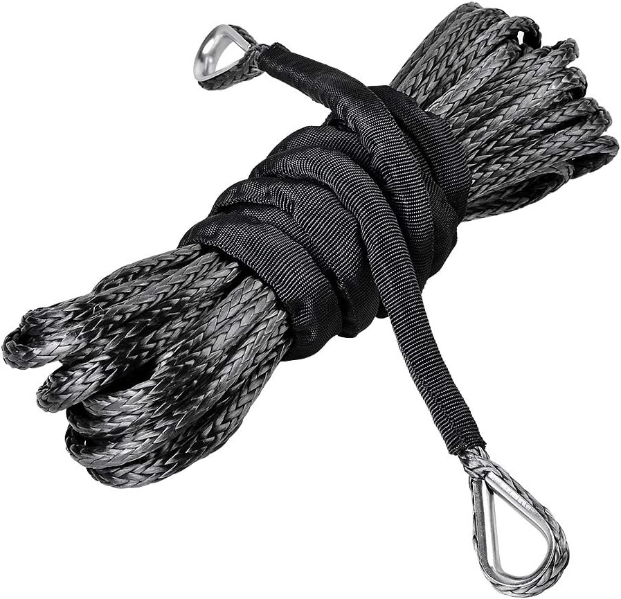 Pack 4PCS - Black 50ft 1/4" Synthetic Winch Rope Extension Towing Pulling Strap Recovery 7,500LBs Compatible with ATV UTV Car Truck Snowplow