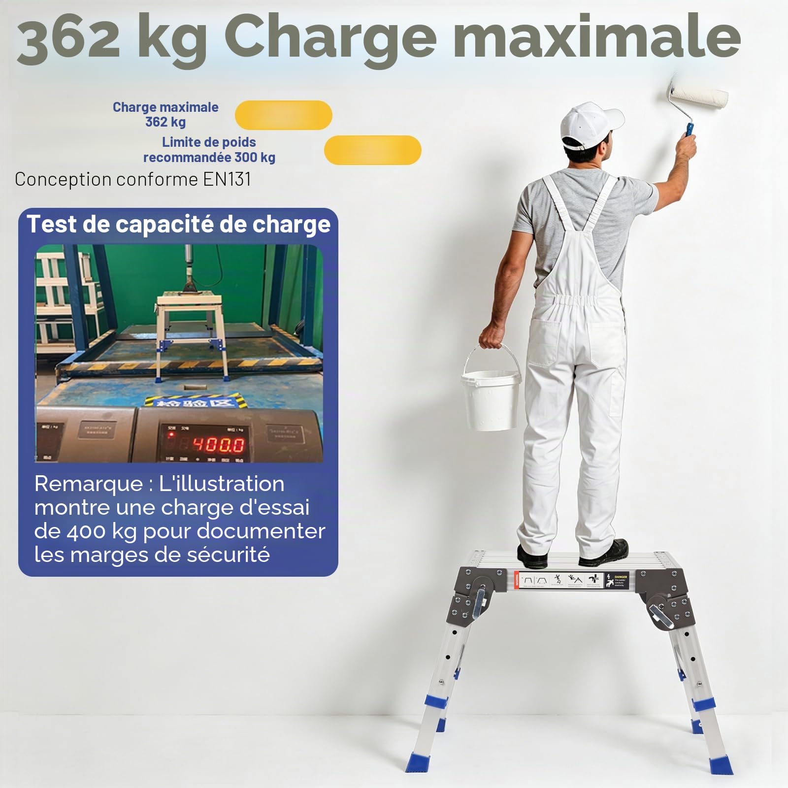 Marchepied pliable en aluminium robuste (jusqu'à 362 kg), marche réglable en hauteur sur 3 positions (32-42 cm), antidérapant, pour camping-car, garage et coffre de toit