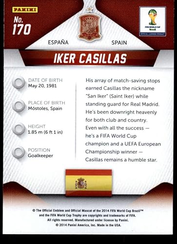 Miniatura 2 de 2014 Panini World Cup Prizm #170 Iker Casillas Spain Soccer Card
