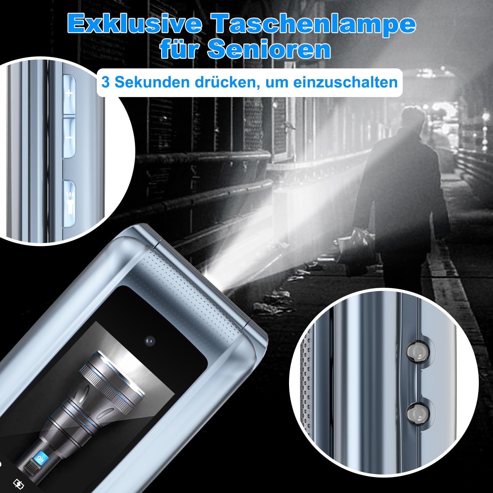 4G Seniorenhandy Klapphandy Ohne Vertrag mit Großen Tasten| Dual-SIM Rentner Handy mit Sprachansage | Ladestation | 2,4+1.77 Zoll Dual Farbdisplay| Flip Mobiltelefon mit SOS | Kurzwahl | Grau