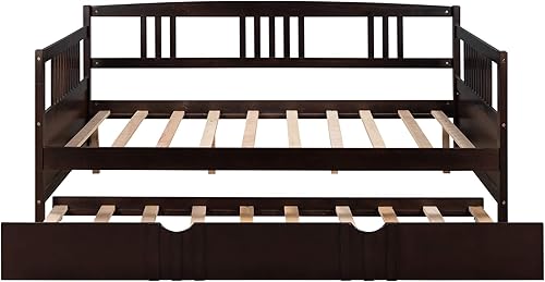 Miniatura 57 de Flieks Sofá cama de madera de tamaño individual con dos cajones de almacenamiento y soporte de 10 listones de madera (blanco)