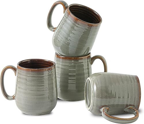 HASENSE Juego de 4 tazas de café de cerámica de 12 onzas, tazas de café de cerámica con asa grande para café, té, leche y chocolate, fácil de