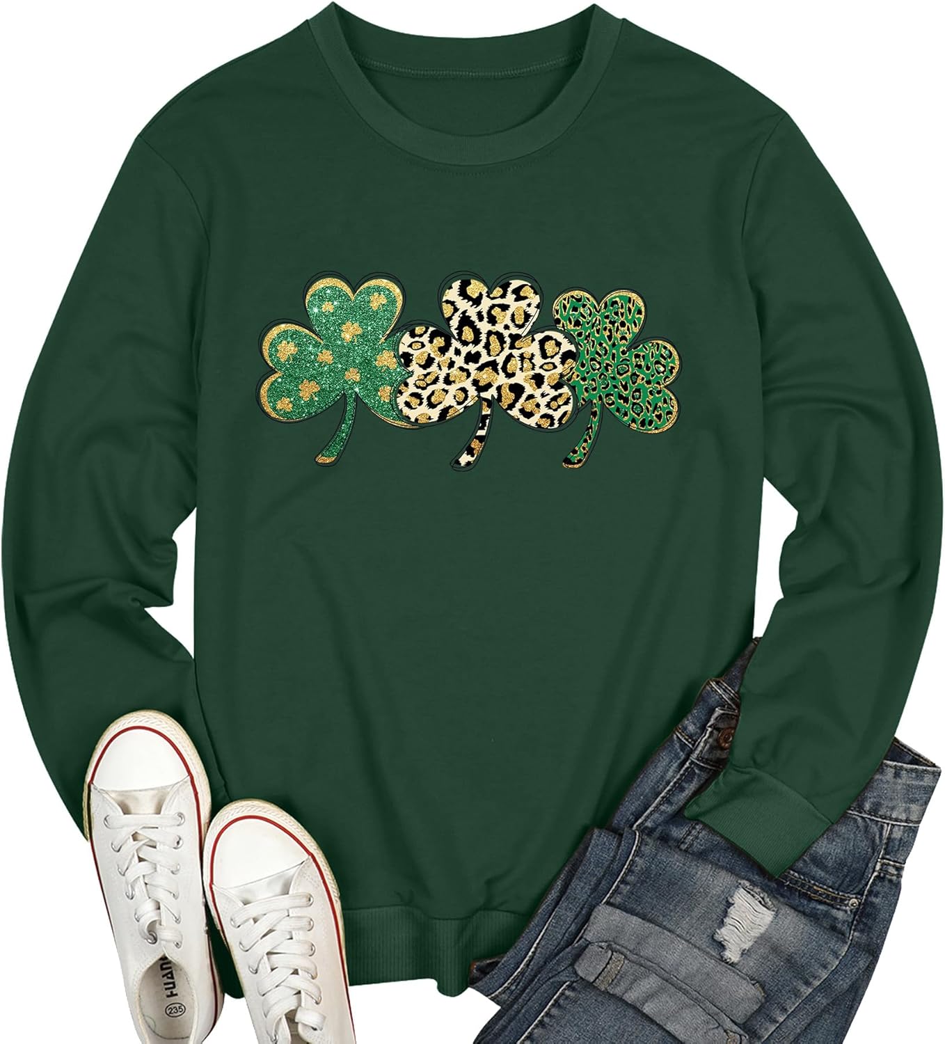 MEESHEEP St. Patrick's Day Sweatshirt for Women Clover Graphic T-Shirts Patty's Day Long Sleeve Tee Tops - Image 6