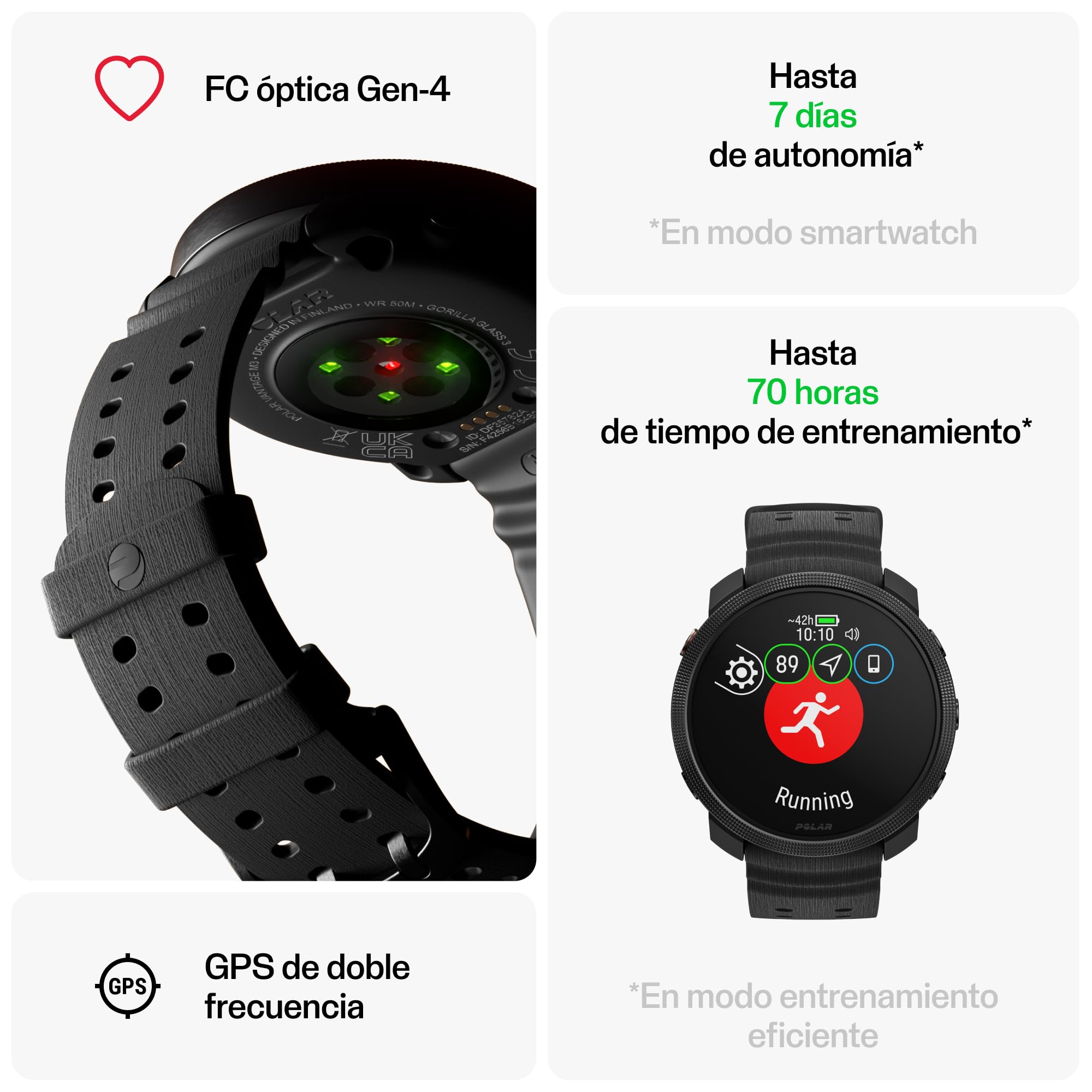 Polar Vantage M3 Reloj Running Pantalla AMOLED GPS Doble Frecuencia Navegación Giro Giro 7 Días Autonomía