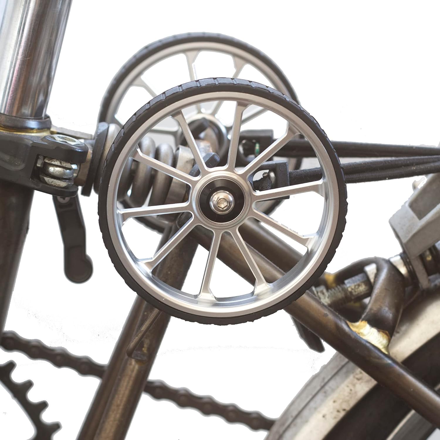 Extra Large 100mm Wide Easy Wheels for Brompton Folding Bike in Silver