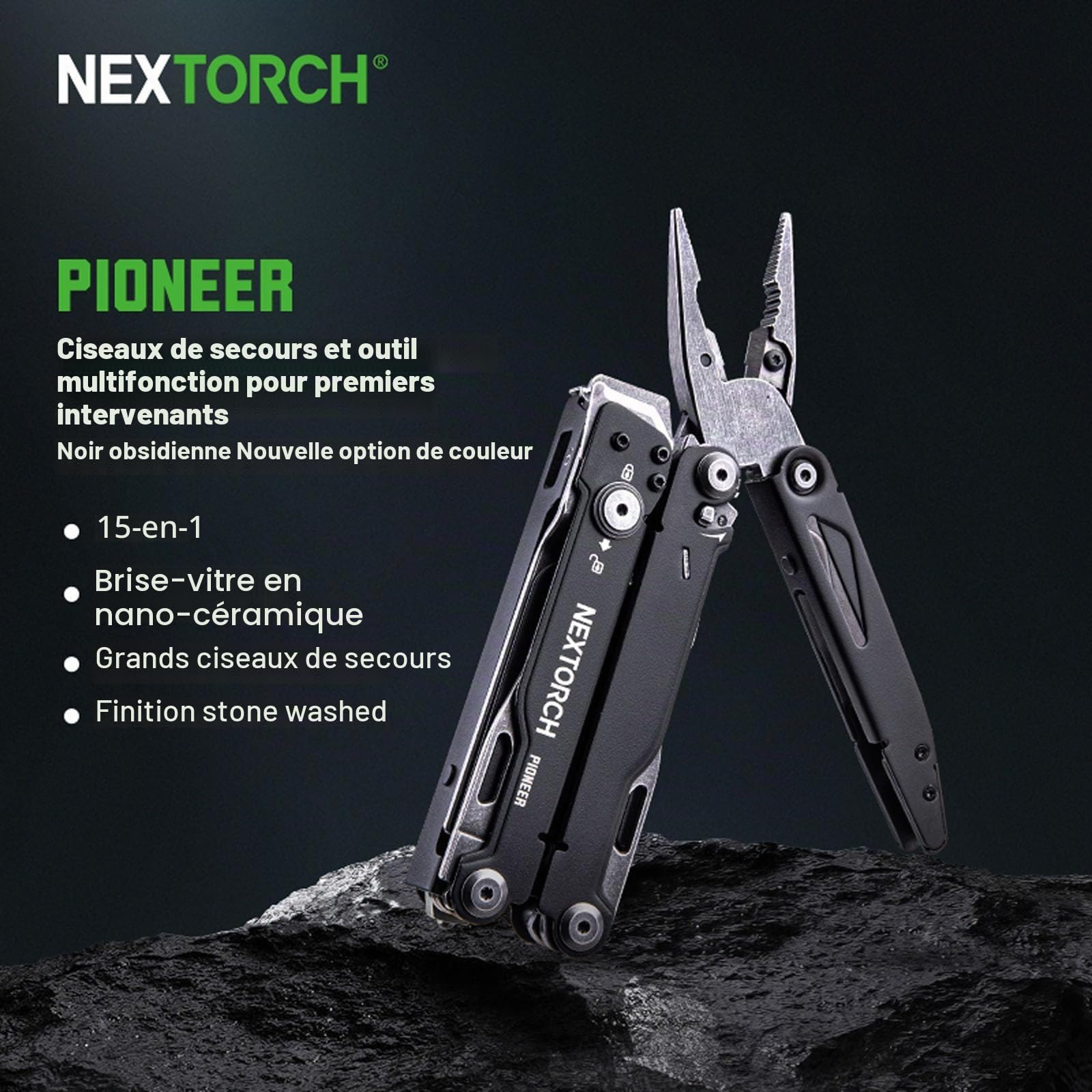 NEXTORCH Pioneer MT20 Outil multifonction avec fonctions 14 en 1, pince de poche 60 mm avec coupe-corde, ouvre-boîte, tournevis pour le camping en plein air, couteau multifonction EDC, équipement de