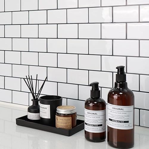 Miniatura 3 de STICKGOO - 10 hojas de azulejos Peel and Stick de metro color blanco para placa de salpicaduras de cocina color blanco (diseño más grueso)